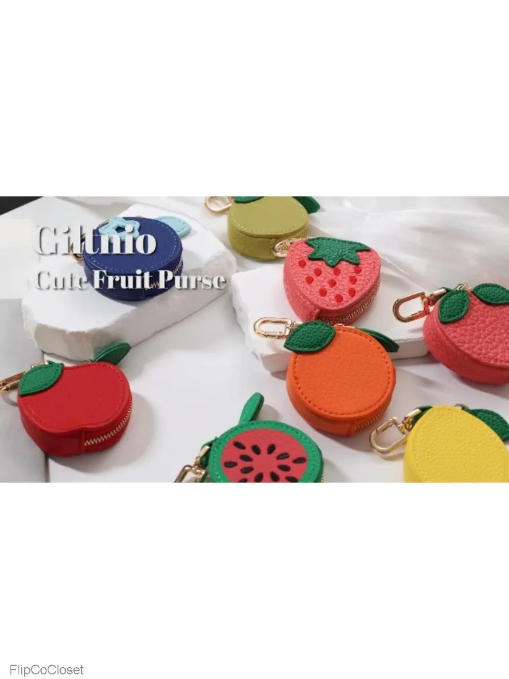 Leather Coin Purse Bag Charm Keychain Mini Fruit Pouch for AirTag
